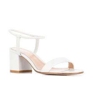 White Leather Block Heel Sandals - Nadia 60